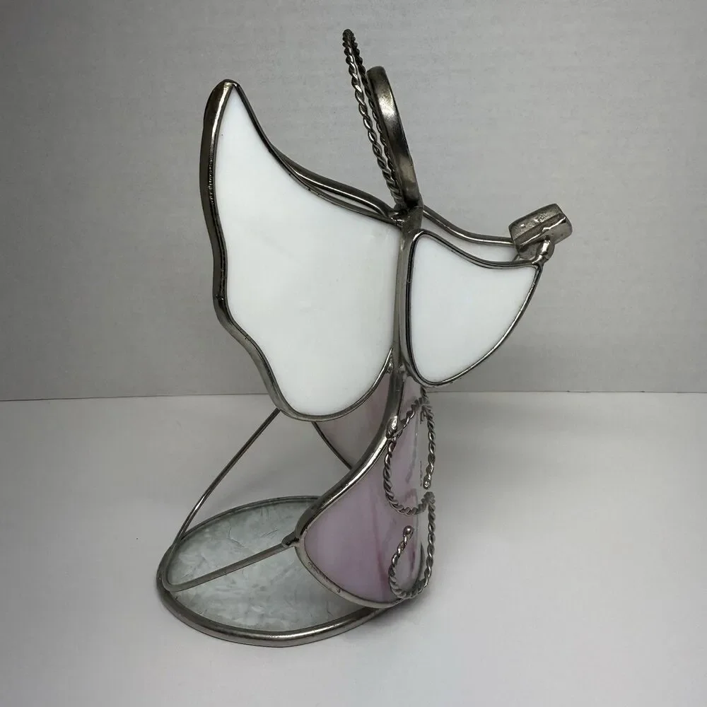 Stain Glass Holiday Singing Angel With Song Book Votive Tealight Candle Holder